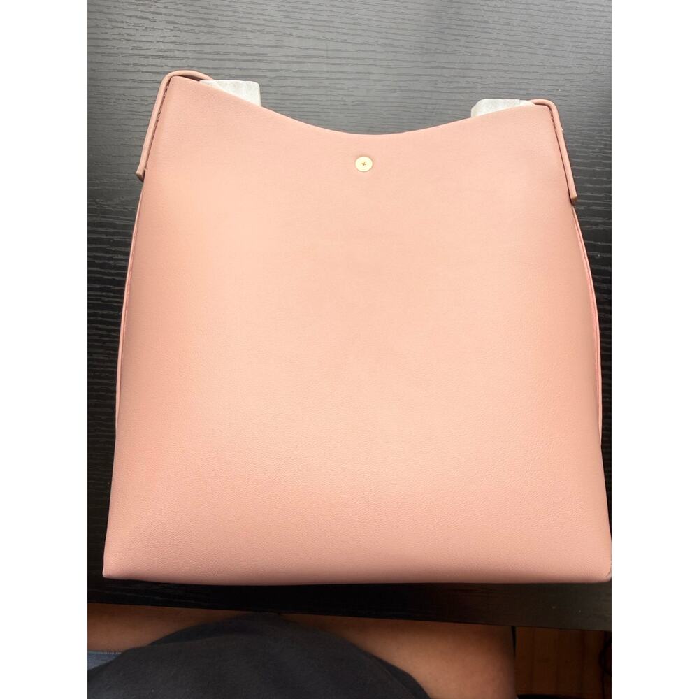 Samara Pink Vegan Leather Crossbody Bag Minimalist Bucket Purse Adjustable Strap - Picture 4 of 11